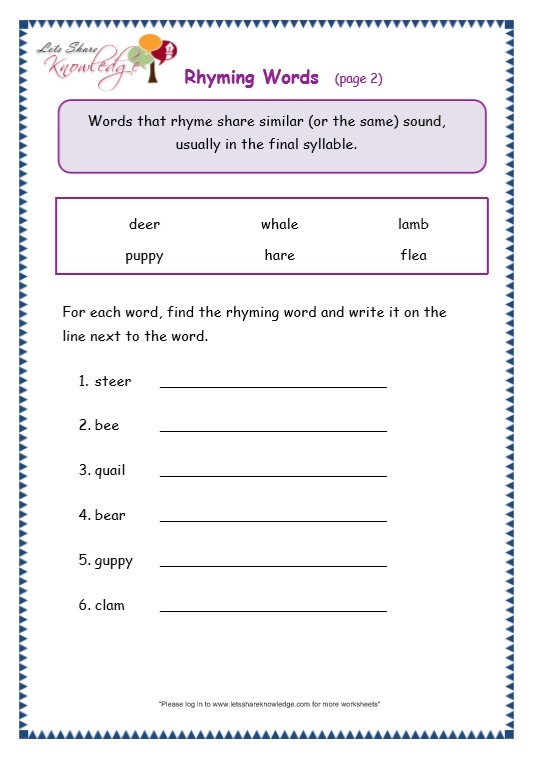 Grade 3 Grammar Topic 32  Rhyming Worksheets