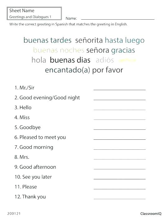 Spanish To English Worksheets Pdf Basic Spanish Worksheets