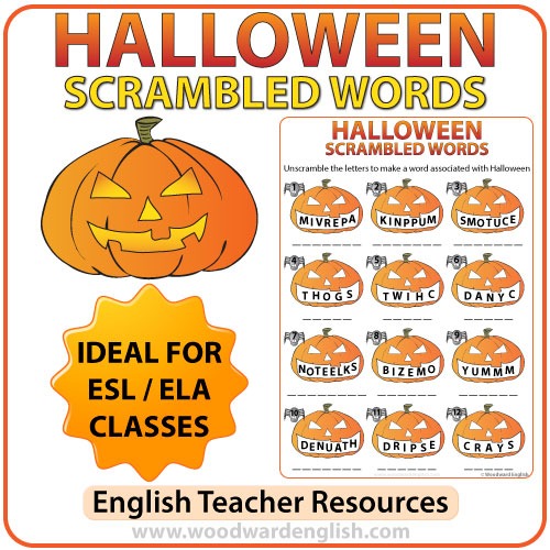 Halloween Scrambled Words Worksheet In English