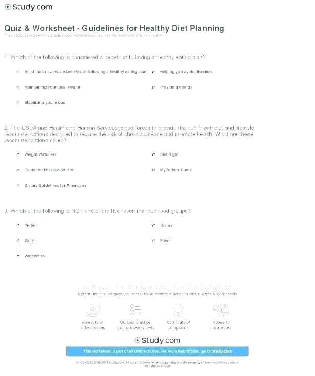 Nutrition Worksheets Pdf