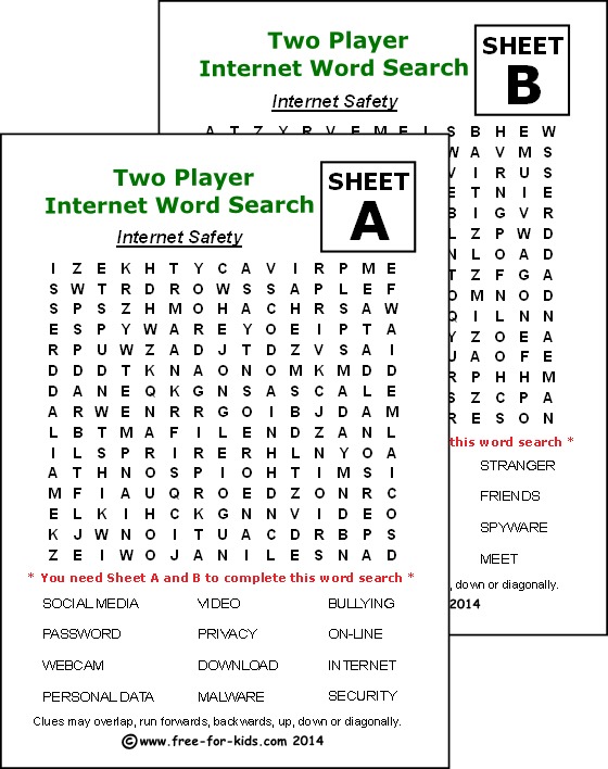 Internet Safety Word Search For Two Players