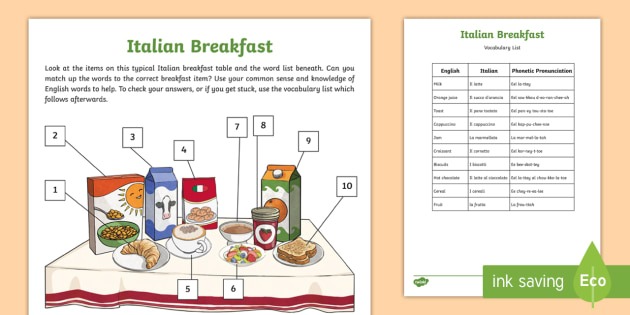 New   Italian Breakfast Label And Learn Worksheets