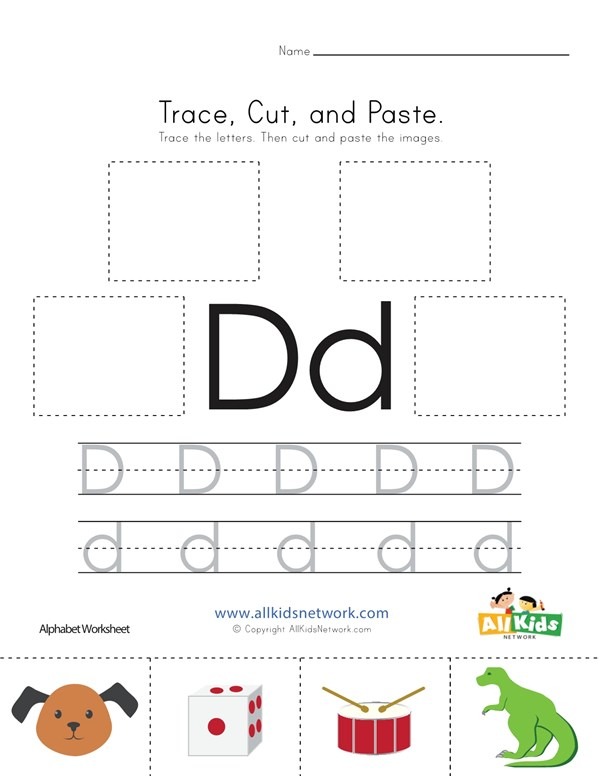 Trace, Cut And Paste Letter D Worksheet