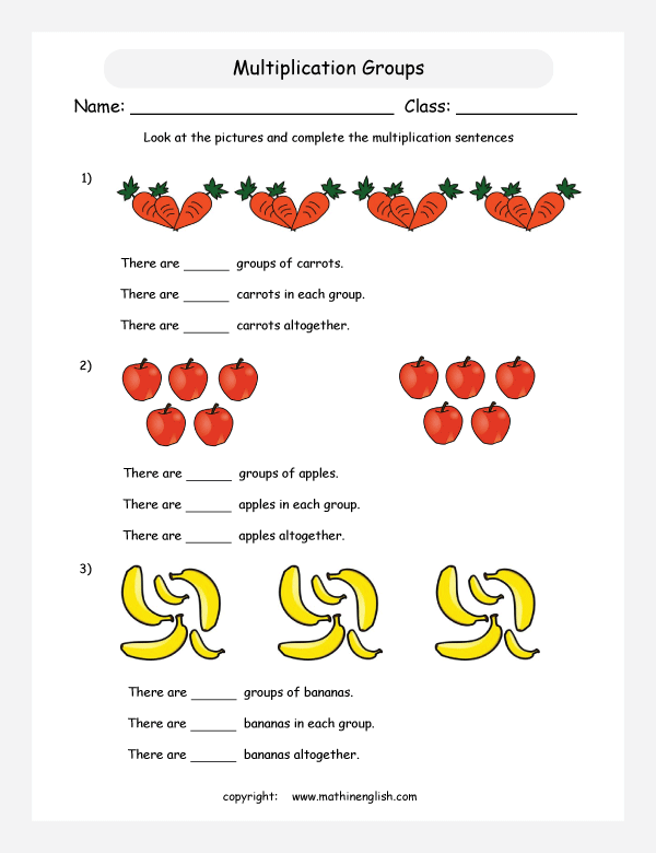 Multiplication Sentence Worksheets For Grade 1