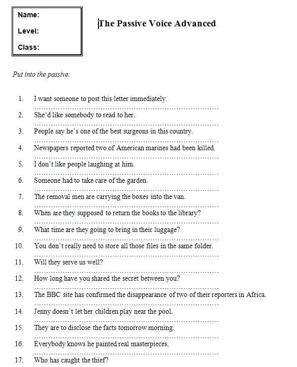 Advanced Esl Grammar Worksheets