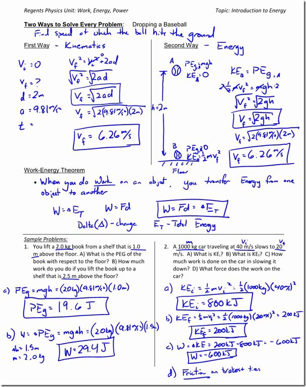 Potential Energy And Kinetic Energy Worksheet Answers