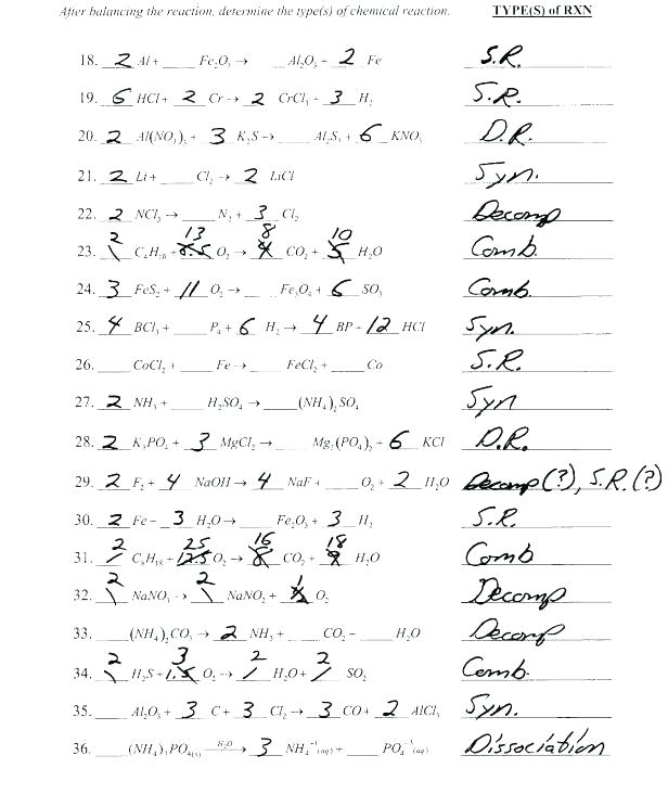 Predicting Products Of Chemical Worksheet Chemistry Answers