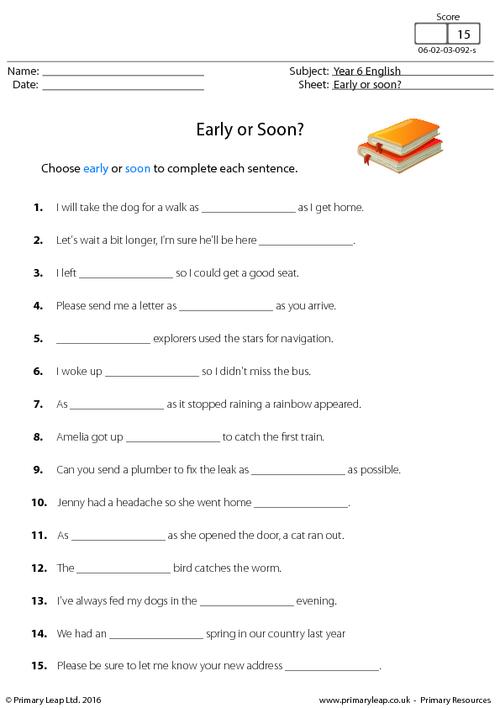 Remarkable English Worksheets Year 6 Uk With Early Or Soon