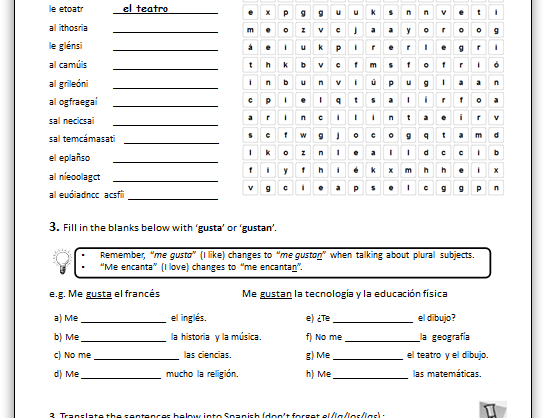 Ks3 Spanish  Opinions On School Subjects (worksheet) By Adj26