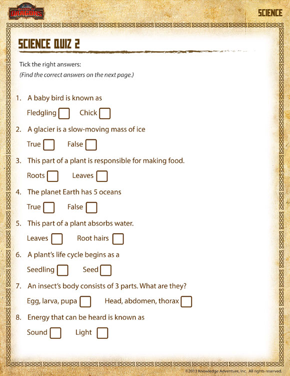 Science Quiz 2 View â Printable 2nd Grade Science Worksheet