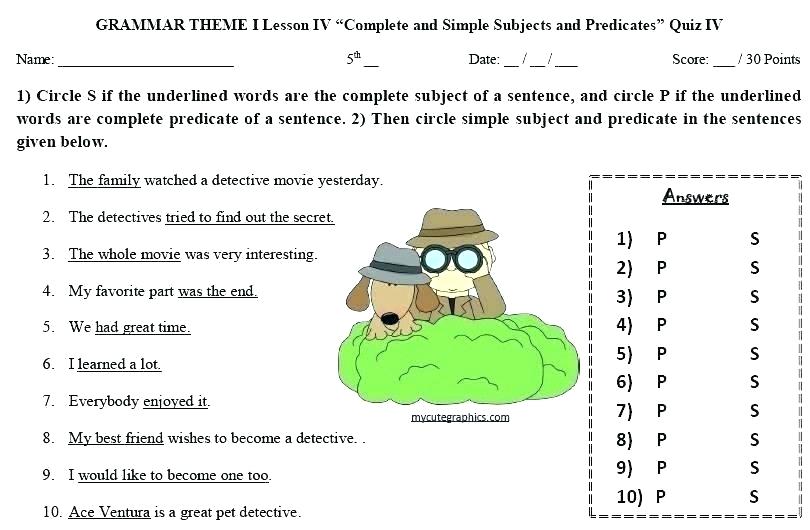 Subject And Predicate Worksheet Worksheets Simple At Complete