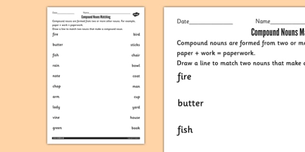 Compound Nouns Matching Worksheets