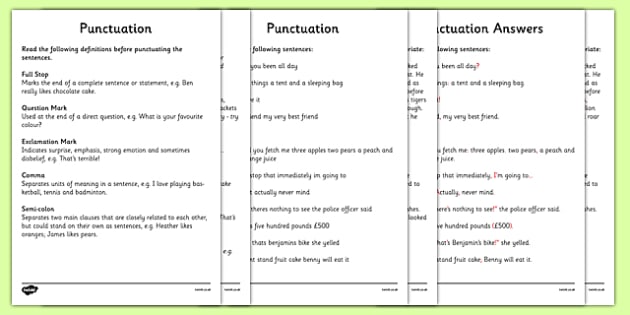 Punctuation Worksheets