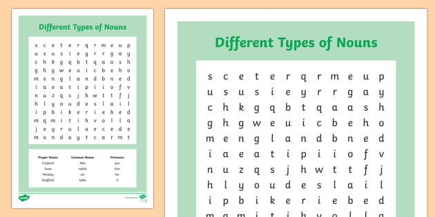 Different Types Of Nouns Wordsearch