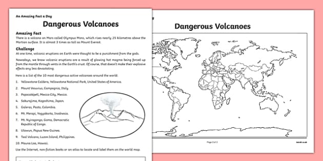 Dangerous Volcanoes Worksheet   Worksheet Pack, Worksheet