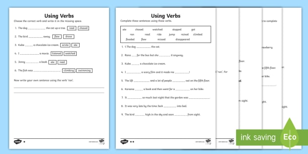 Ks1 Using Verbs Differentiated Worksheet   Worksheet