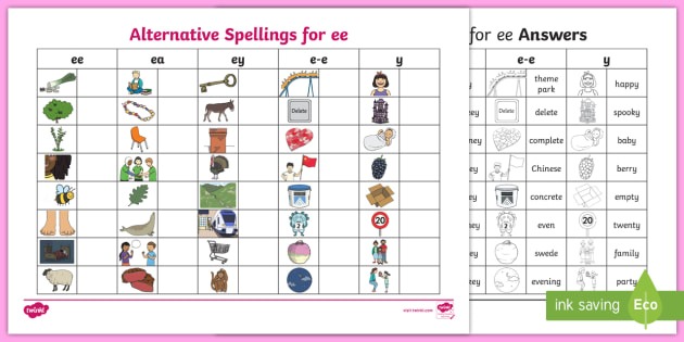 Alternative Spellings Ee, Ea, Ey, E