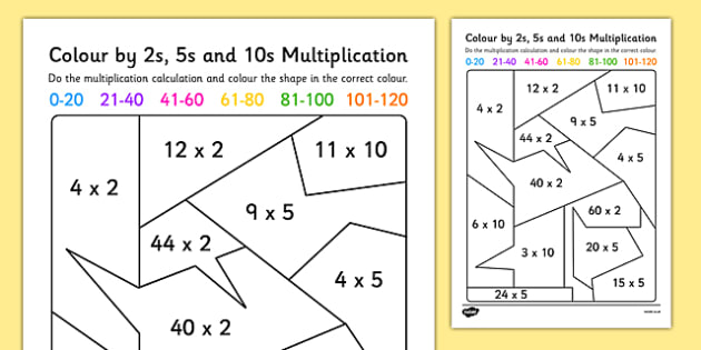 Mixed Color By 2s, 5s And 10s Multiplication Worksheet   Worksheet