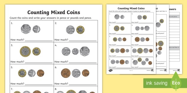 Counting Mixed Coins Worksheet