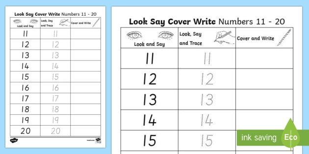 Number Formation 11 To 20 Look, Trace And Write Worksheet   Worksheet