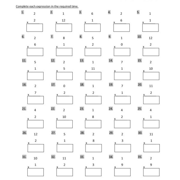 Third Grade Timed Multiplication 1's â 2's Worksheet 05 â One Page