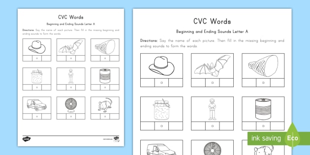 Cvc Words Beginning And Ending Sounds Letter A Worksheet