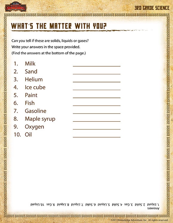 What's The Matter With You  View â Free 3rd Grade Science Worksheet