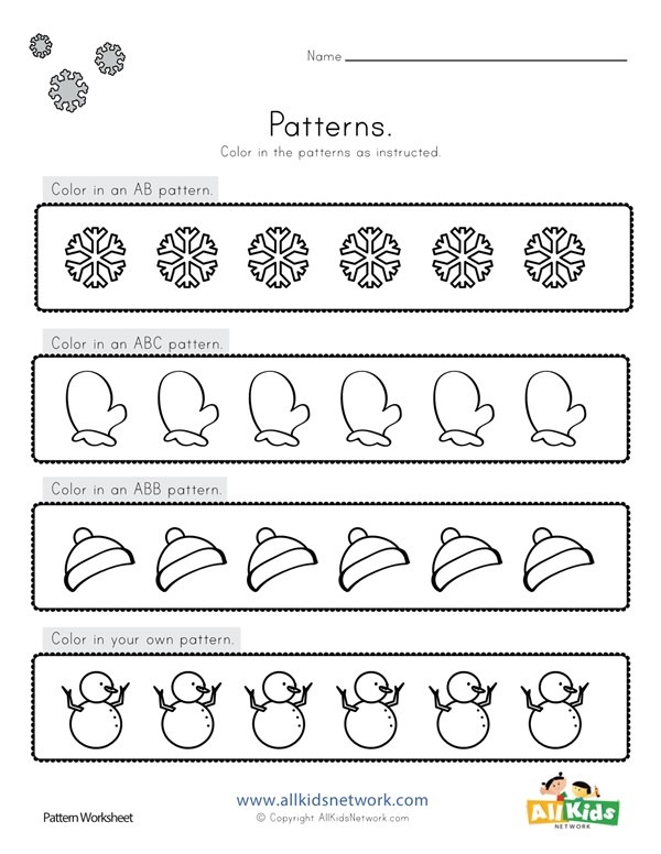 Winter Color The Patterns Worksheet