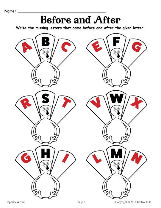 Free Printable Thanksgiving Turkeys Letter Sequence Alphabet