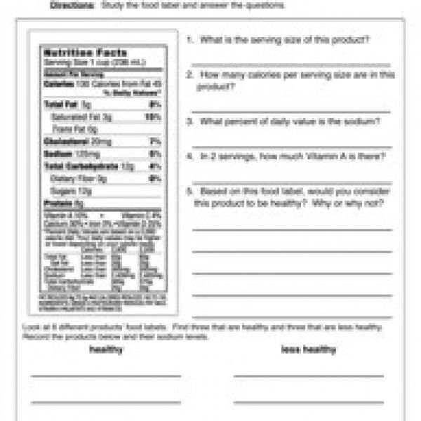 Reading Food Labels Worksheet