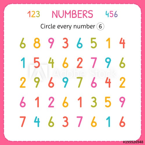 Circle Every Number Six  Numbers For Kids  Worksheet For