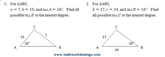 Ambiguous Case Of Law Of Sines Worksheet (pdf) With Answer Key