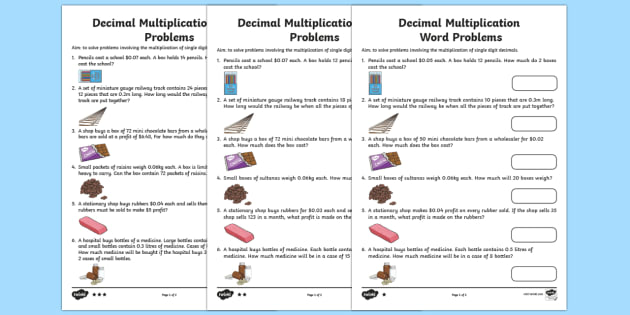 Multiply Single Digit Decimals Word Problems Worksheet   Worksheet