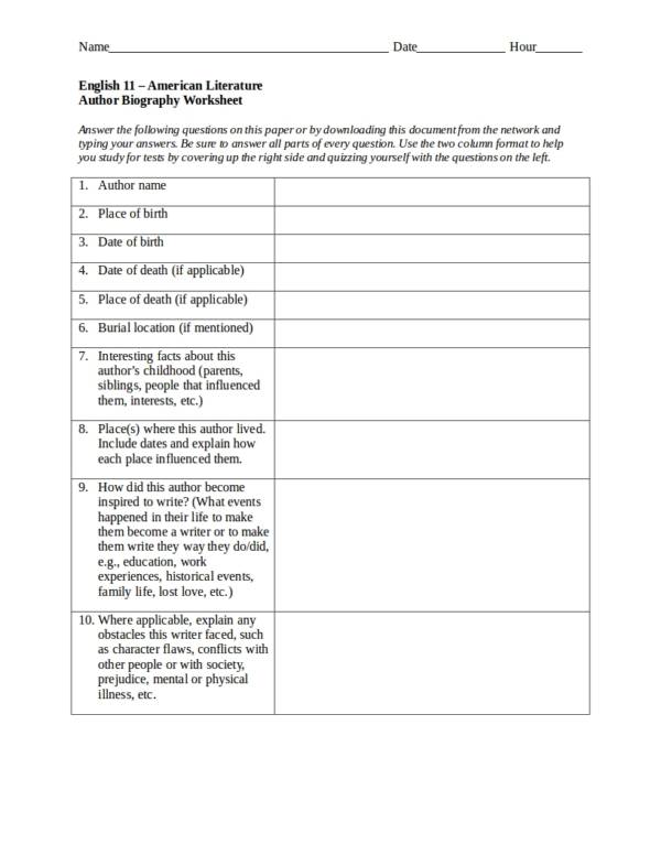 Free 13+ Biography Worksheet Templates In Pdf