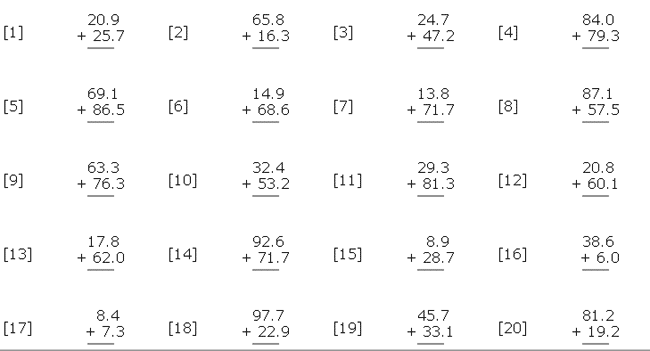 Basic Math Decimals Worksheet Sample