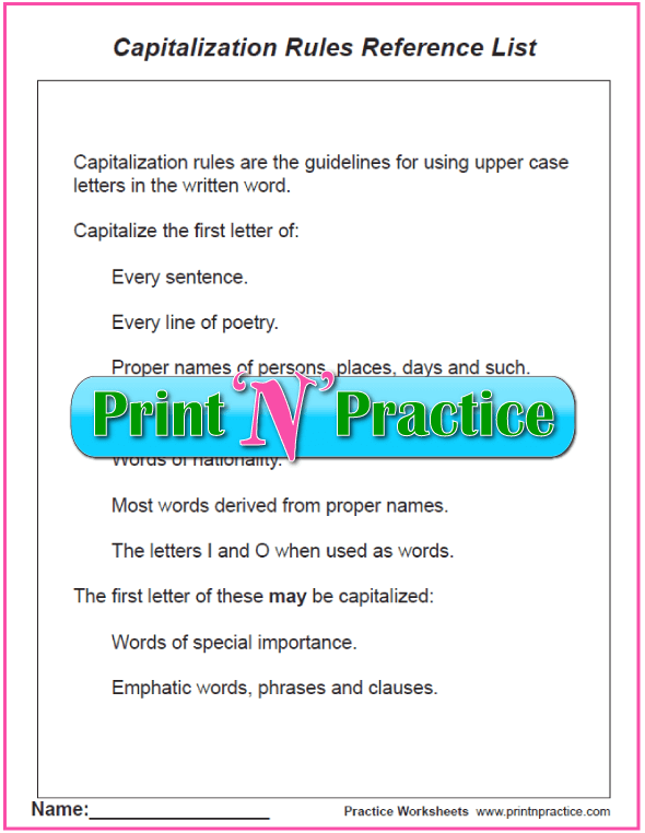 42+ Capitalization Worksheets â­ Rules List