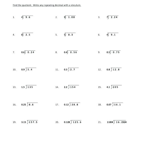 Dividing Decimals Worksheets â Eastcooperspeakeasy Com