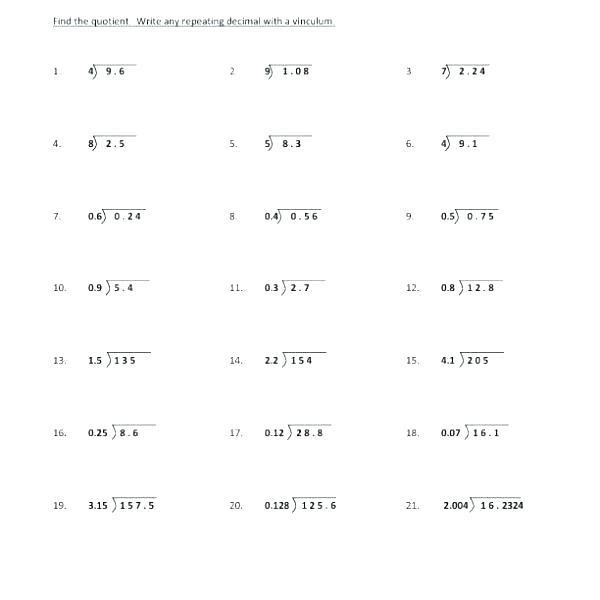Dividing Decimals Worksheets â Eastcooperspeakeasy Com