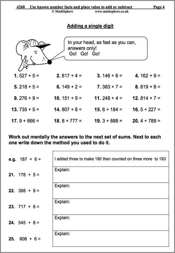 Maths Homework Worksheets Year 4