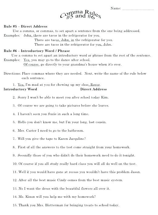 High School Punctuation Worksheets Worksheet Ma End