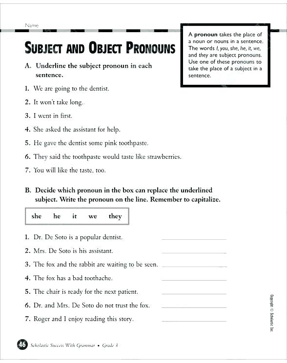 Subject And Object Worksheets Subject Object Reflexive Pronouns