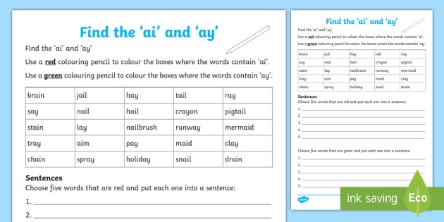 Find The 'ai' And 'ay' Worksheet