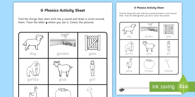 G Phonics Worksheet   Worksheet