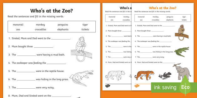 Who's At The Zoo  Fill In The Blanks Worksheet   Worksheet