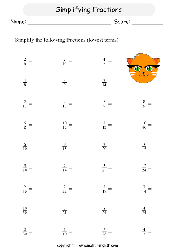Simplify Basic Fractions To Their Lowest Term Grade 3 Math