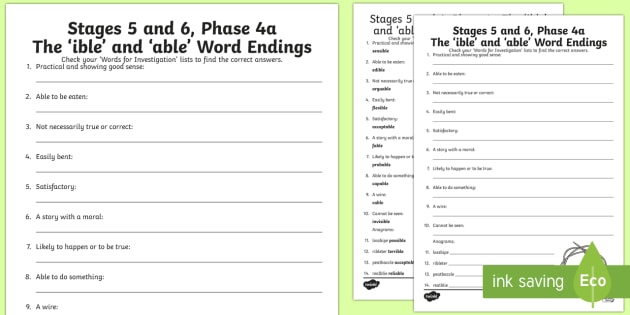 Northern Ireland Linguistic Phonics Stage 5 And 6 Phase 4a 'ible