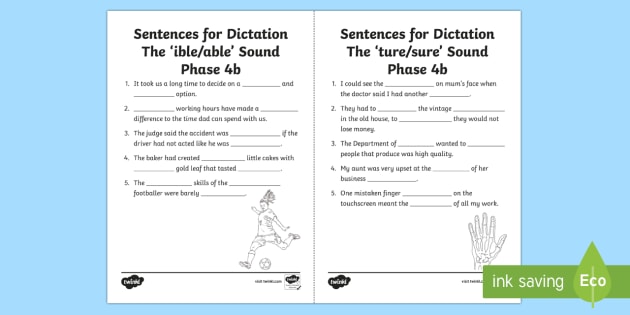 Ible, Able, Ture & Sure Sound Worksheet