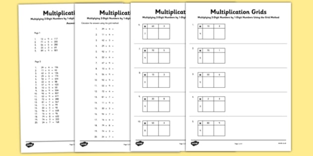 Grid Method Multiplication Worksheet Pack
