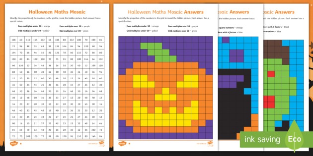Uks2 Halloween Maths Mosaic Differentiated Worksheet   Worksheets