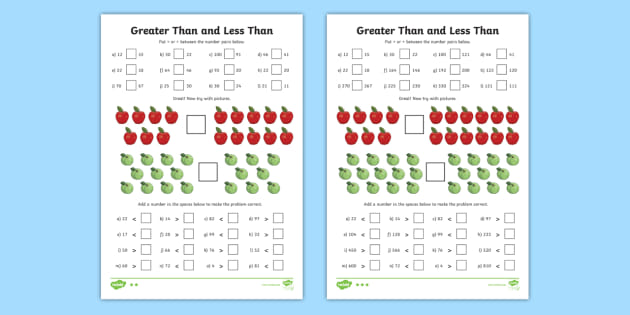 Greater Than And Less Than Worksheets (differentiated)